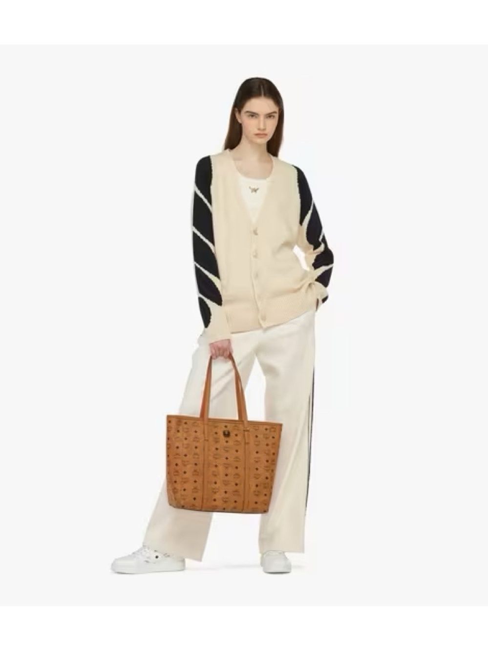 Authentic MCM Medium Toni Top-Zip Shopper Tote - Cognac Visetos (MWPAATN03C001)